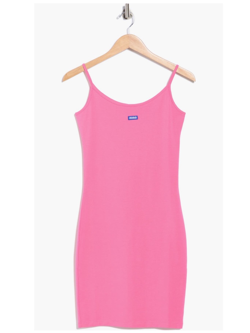 🆕Hugo Boss Pink logo patch Spaghetti-Strap Mini Dress size Medium G8